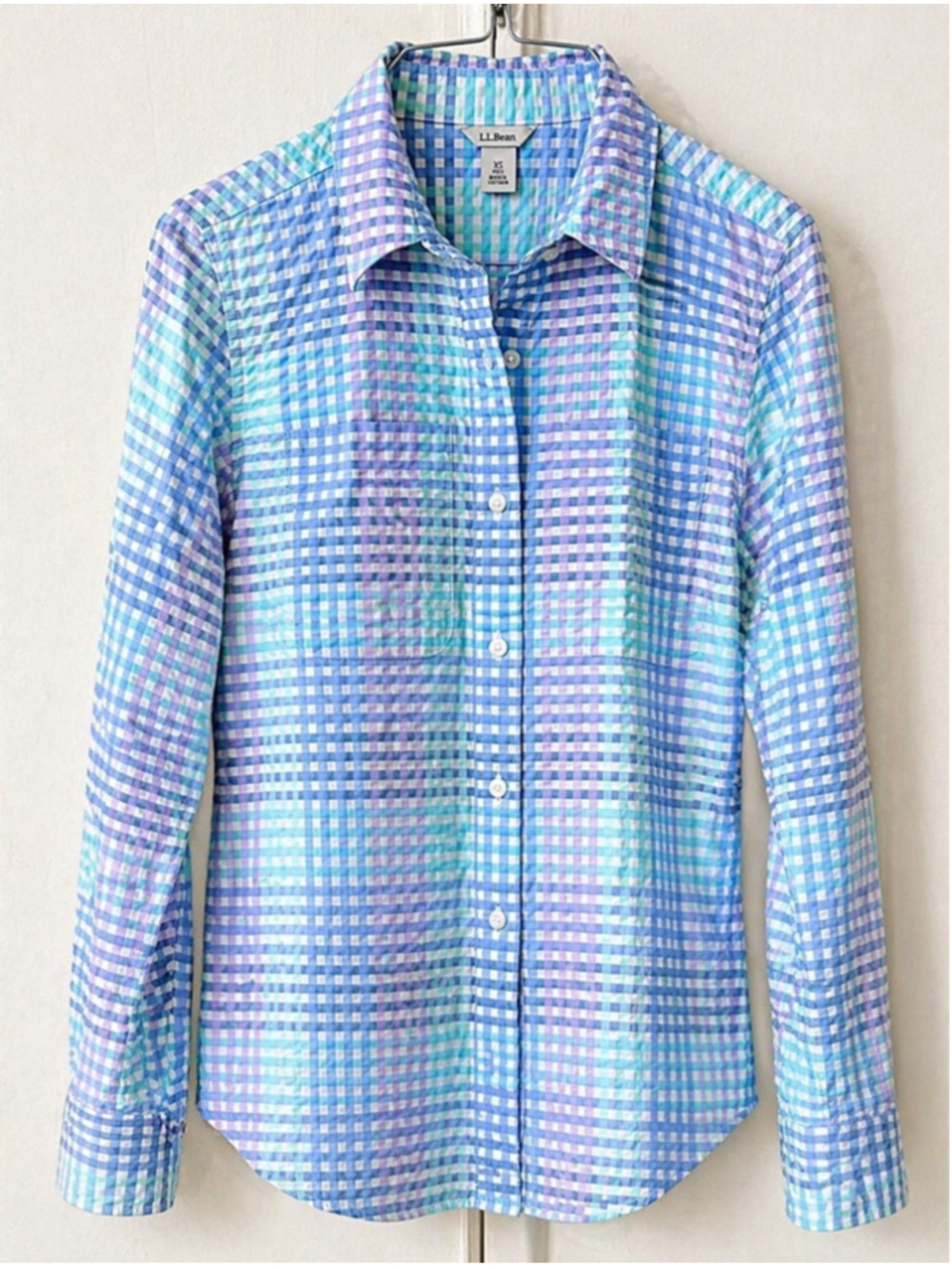 L.L. Bean Pastel Gingham Shirt in Mint, Lavender, Sky Blue #17
